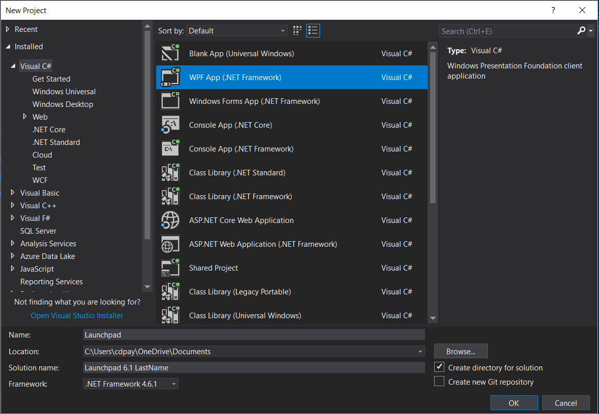 Snip - New Project for 6.1 Launchpad Assignment. Use the adjacent task instructions to identify the required controls, output, or debugger values.