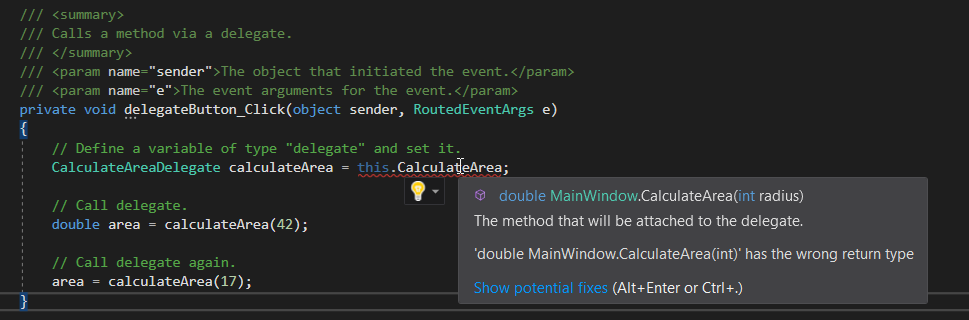 Snip: Delegate Type Error for 6.2 Scratchpad Learning Activity (NEW). Use the adjacent task instructions to identify the required controls, output, or debugger values.