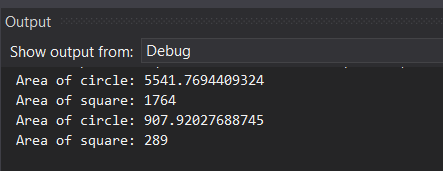 Snip: Area Output for 6.3 Scratchpad Learning Activity (NEW). Use the adjacent task instructions to identify the required controls, output, or debugger values.