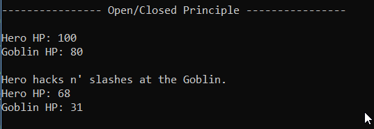 Output for 7.1 SOLID Principles Lab. Use the adjacent task instructions to identify the required controls, output, or debugger values.