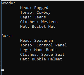 Output: Buzz Console for 7.5 Builder Pattern Lab. Use the adjacent task instructions to identify the required controls, output, or debugger values.