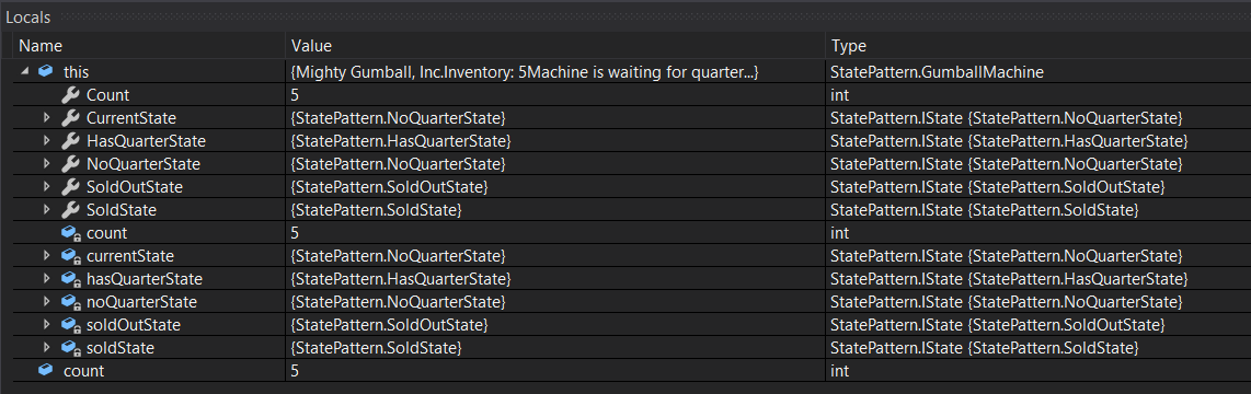Instantiated States for 9.3 State Pattern Lab. Use the adjacent task instructions to identify the required controls, output, or debugger values.