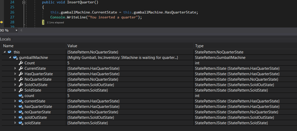 HasQuarterState for 9.3 State Pattern Lab. Use the adjacent task instructions to identify the required controls, output, or debugger values.