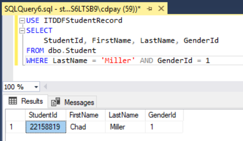 Only Chad Miller appears in the query results