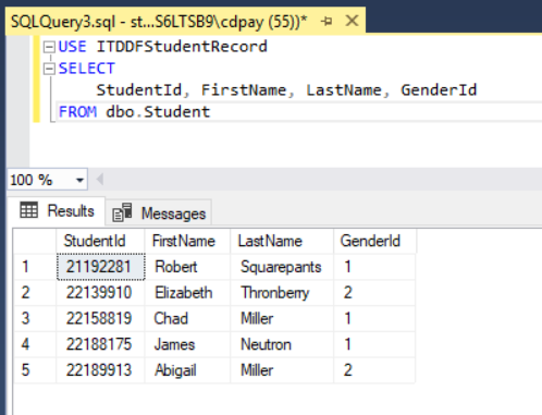 Student query results