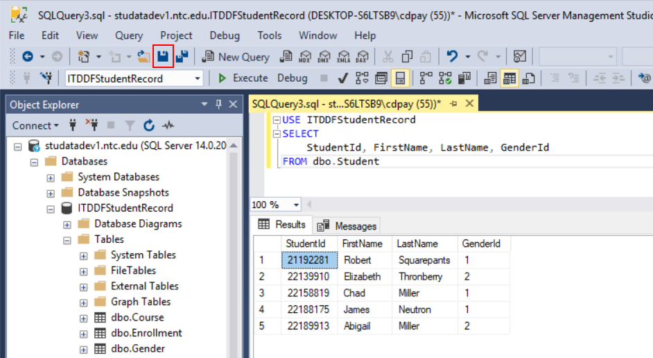 Save button in SSMS