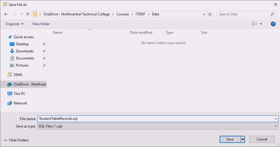 Save query dialog