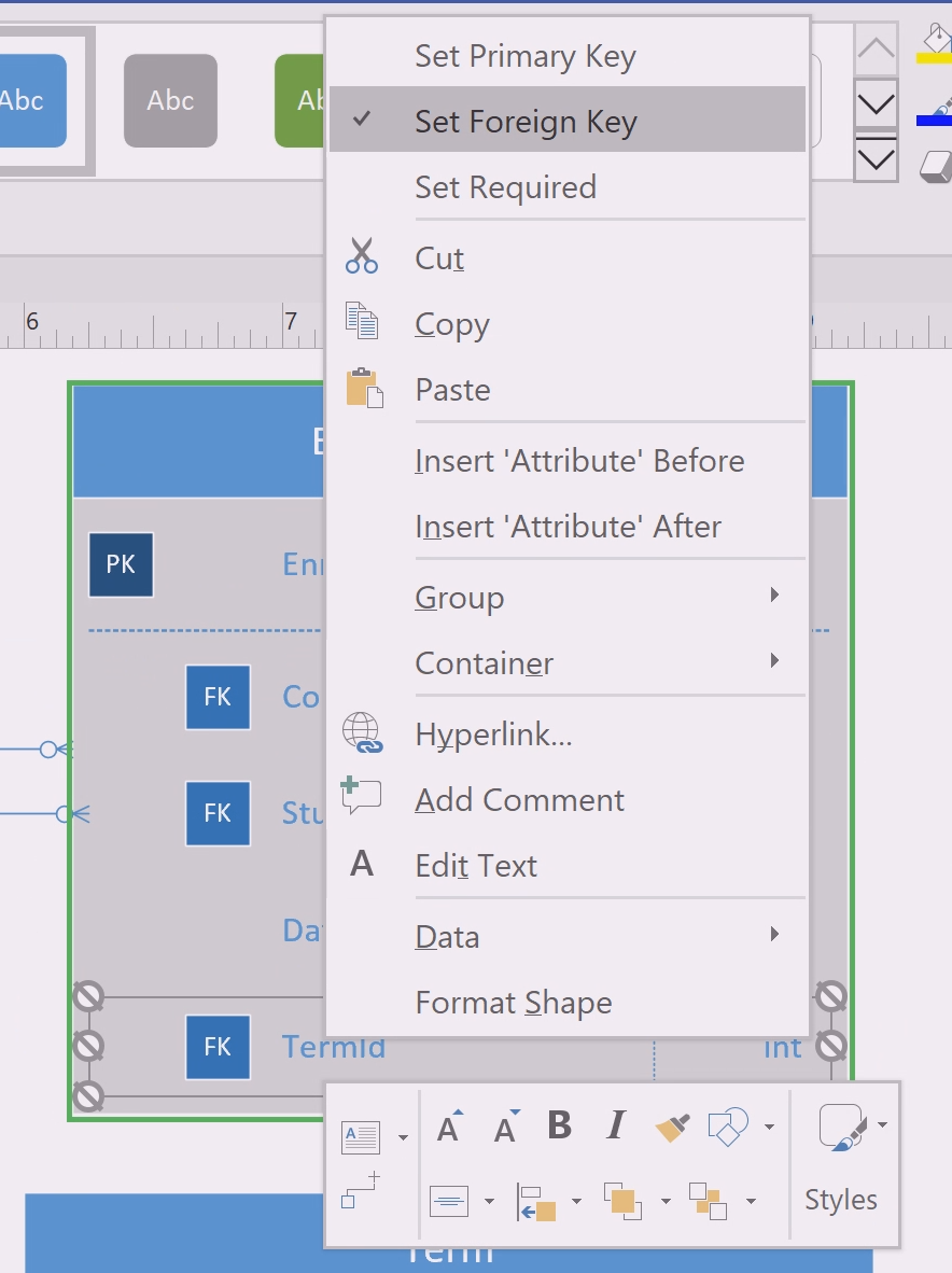 Set Foreign Key option