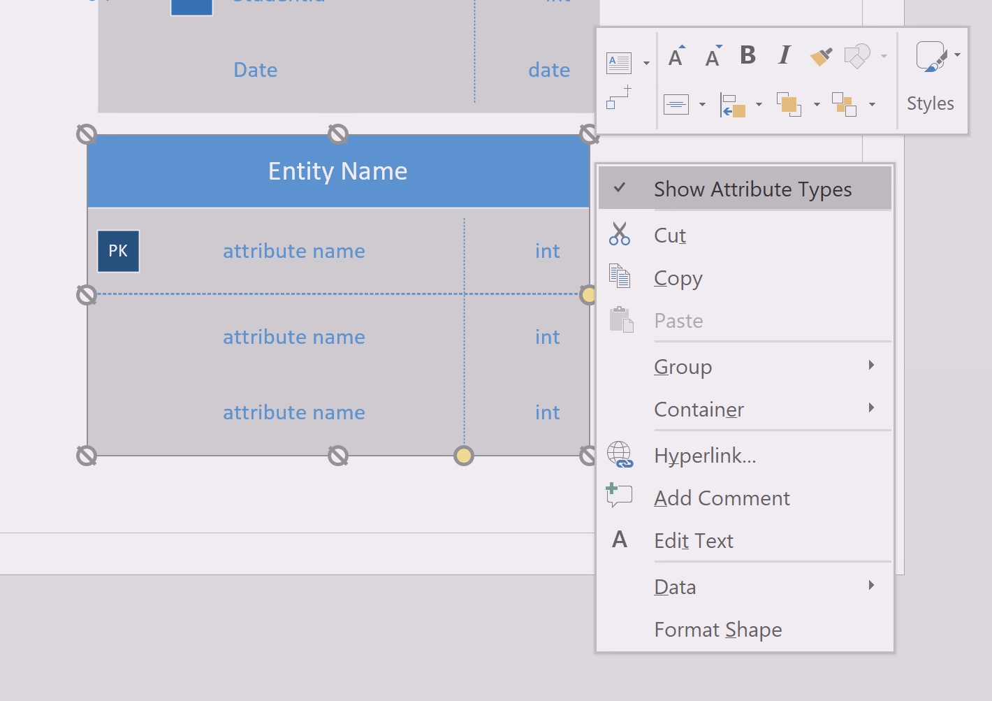 Show attribute types option