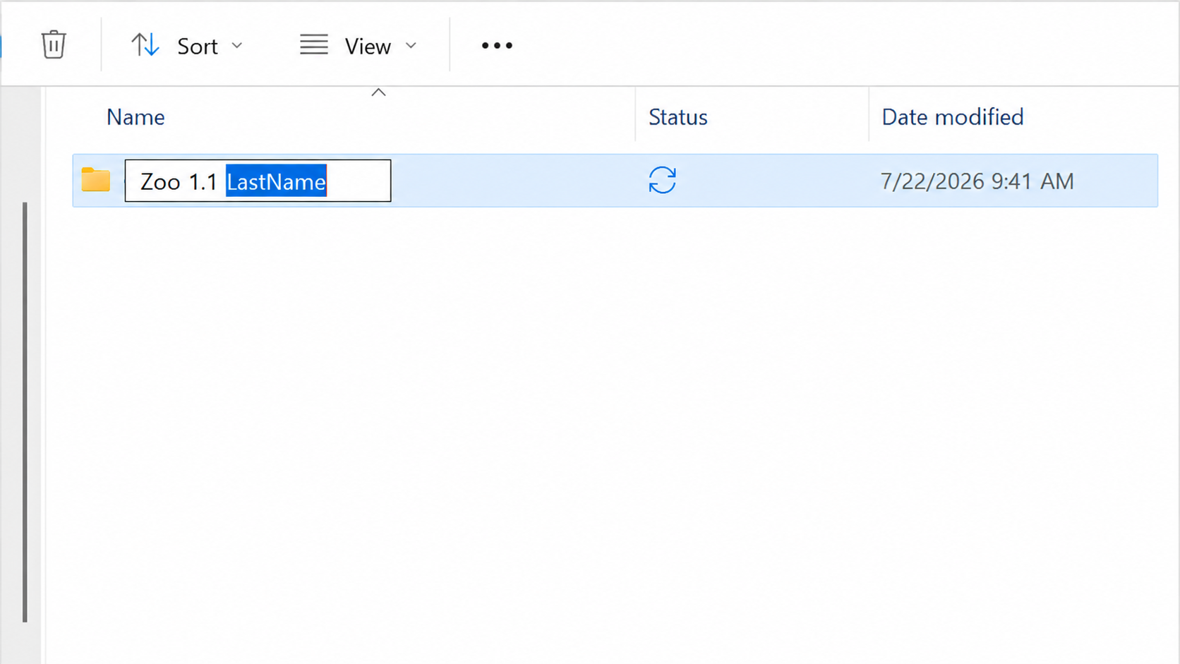 File Explorer showing the extracted Zoo 1.1 LastName folder being renamed.