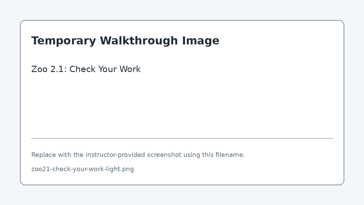 Temporary screenshot for Zoo 2.1: Check Your Work